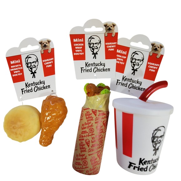 KFC Other - KFC Kentucky Fried Chicken Mini Vinyl Squeaky Dog Toy Set Drumstick Wrap Soda